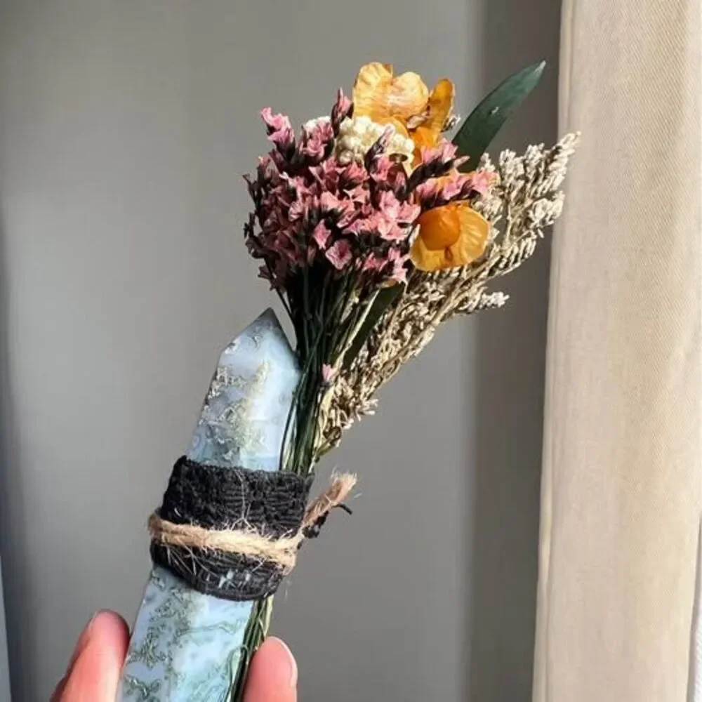 Handmade Crystal Flower Bouquet – Spiritual Home Décor & Gift Moss Agate Point